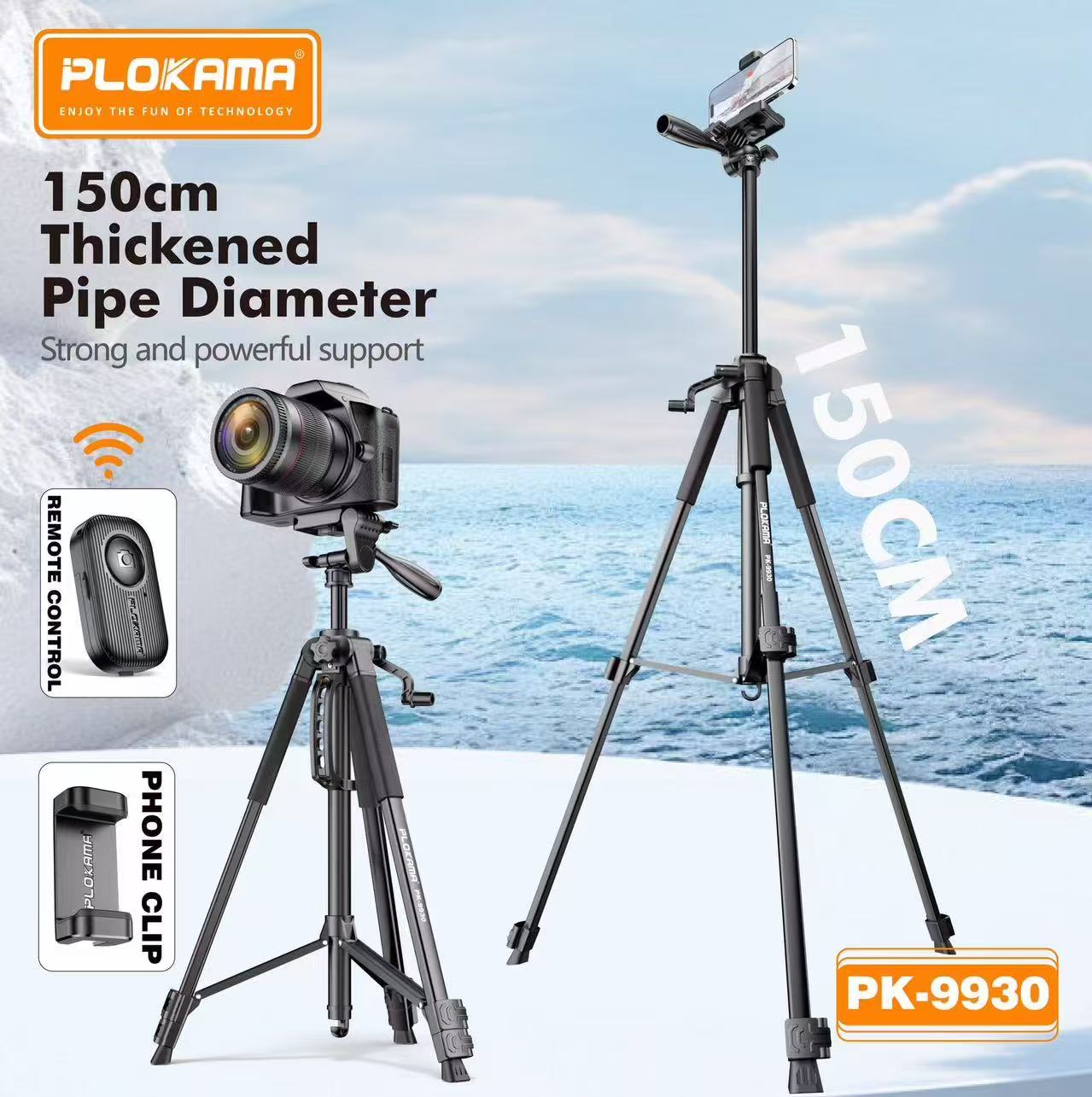 PLOKAMA PK 9930 Tripod 150 CM: Camera Camcorder Stand for Photography, Compatible with Mobile Phones and Cameras