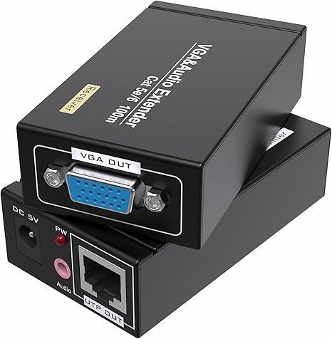 VGA Cat5e Cat6 Extender 300ft Video Repeater Over Ethernet Cable, up to 60m, Sender+Receiver
