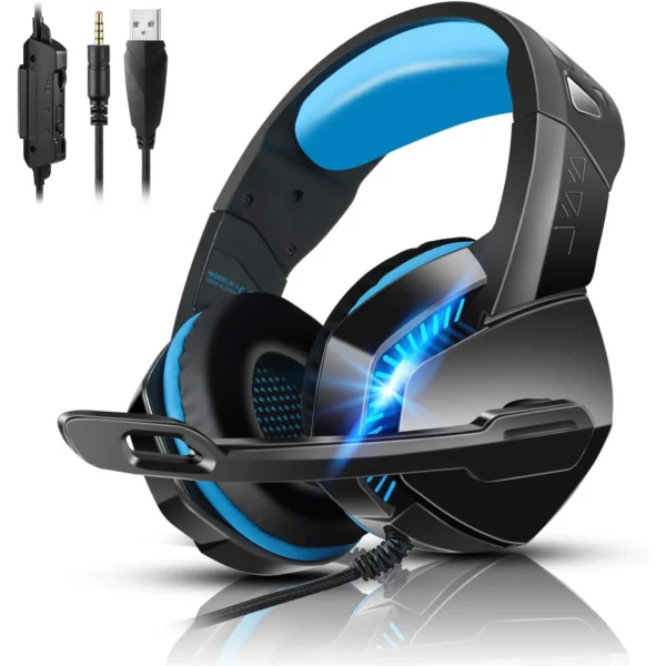 Beexcellent Gaming Headset with Mic for New Xbox One, PS4, PC - Surround Sound, Noise Reduction Game Earphone - Easy Volume Control & LED Lighting - 3.5MM Jack for Smart Phone, Laptops, Computer
