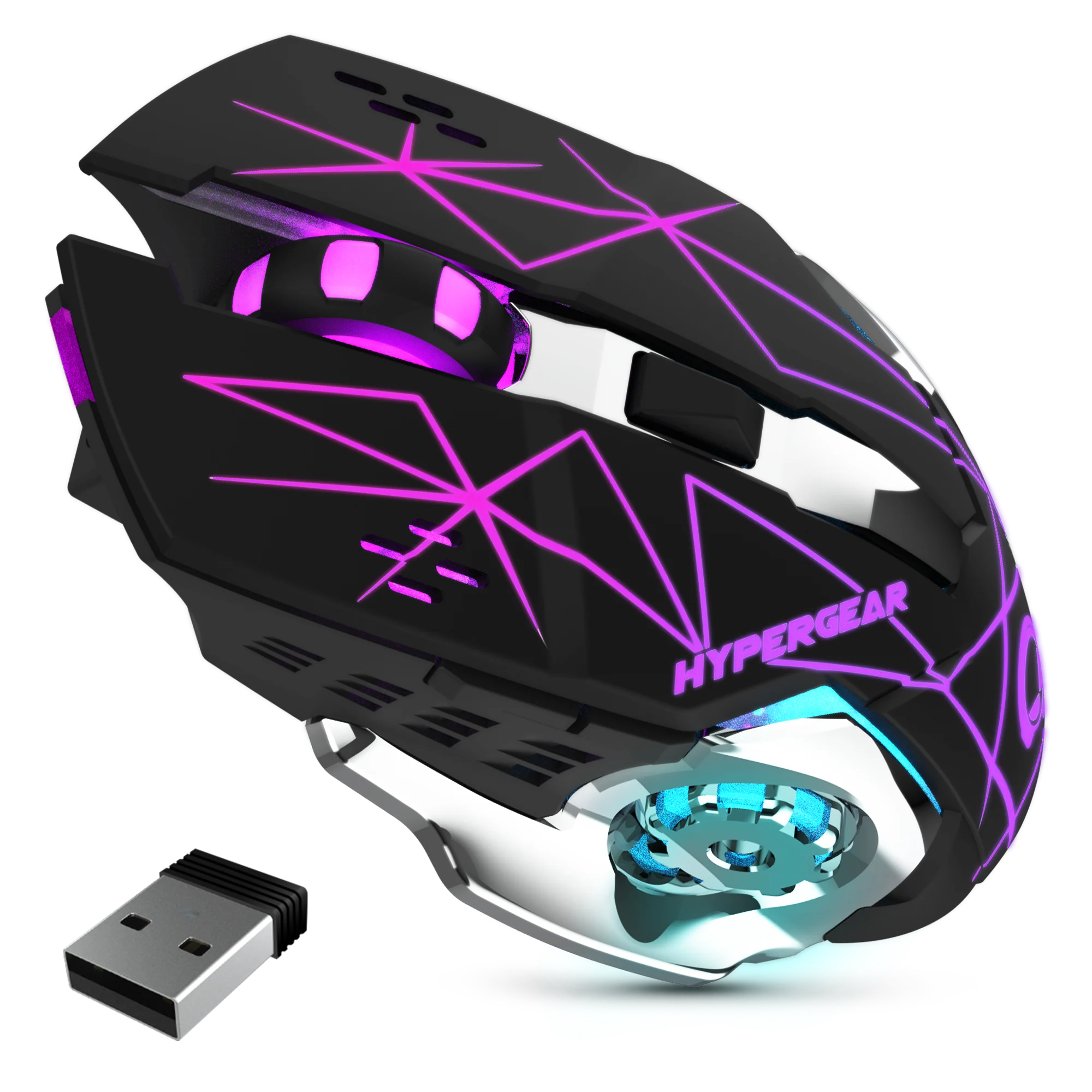 Gaming Mouse,Rechargeable mouse,Bluetooh mouse with Up to 10000 DPI, Rechargeable USB Wireless Mouse with 6 Buttons 7 Dynamic LED Color Ergonomic Programmable MMO RPG for PC Laptop, Compatible with Windows Mac