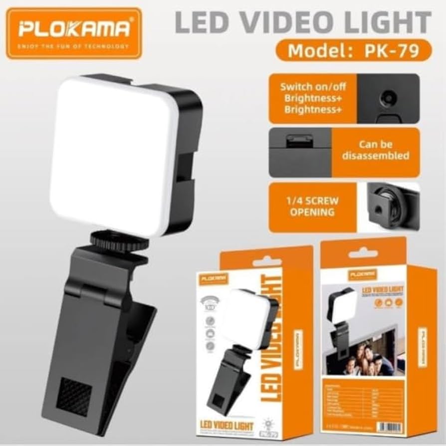Plokama PK-79 Portable Selfie Light Video Conference Lighting with Clip & Camera Tripod Adapter , 3 Light Modes for Phone or Camera Photo Makeup