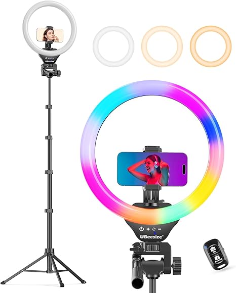 Ringlight 18'' RGB Selfie  with 150cm Tripod Stand for Video Recording＆Live Streaming(YouTube, Instagram, TIK Tok), Compatible with Phones, Cameras and Webcams